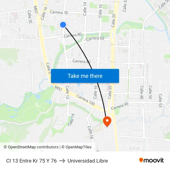 Cl 13 Entre Kr 75 Y 76 to Universidad Libre map