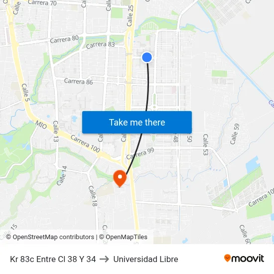 Kr 83c Entre Cl 38 Y 34 to Universidad Libre map