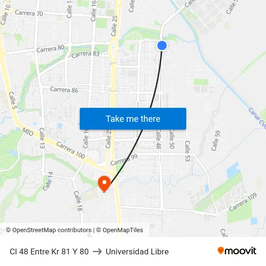 Cl 48 Entre Kr 81 Y 80 to Universidad Libre map