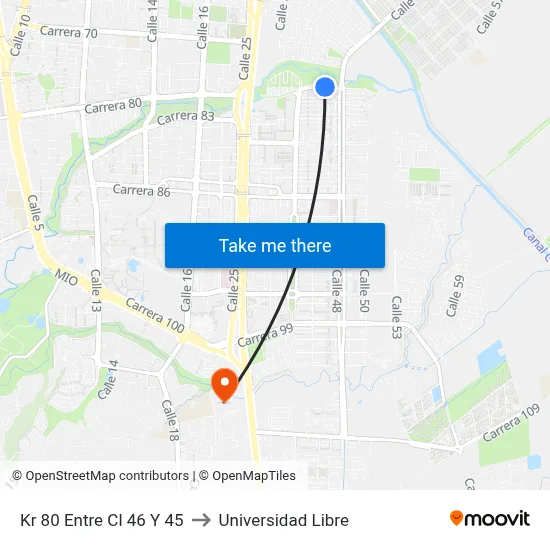 Kr 80 Entre Cl 46 Y 45 to Universidad Libre map