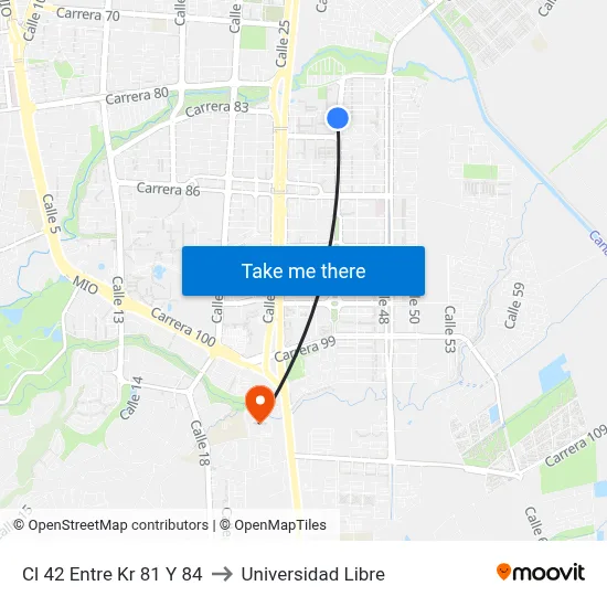 Cl 42 Entre Kr 81 Y 84 to Universidad Libre map