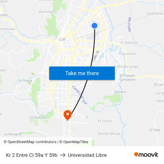Kr 2 Entre Cl 59a Y 59b to Universidad Libre map