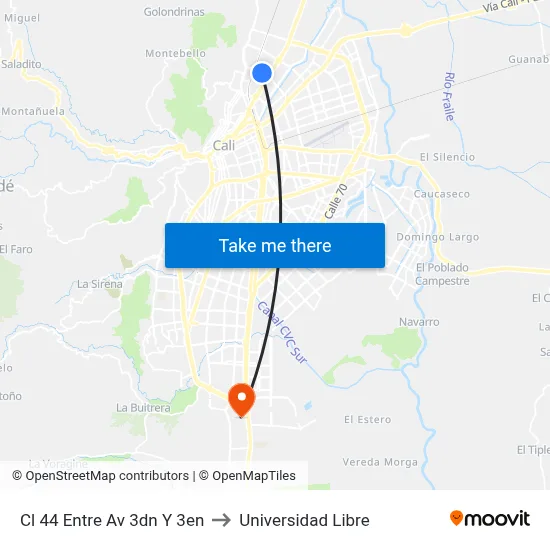 Cl 44 Entre Av 3dn Y 3en to Universidad Libre map