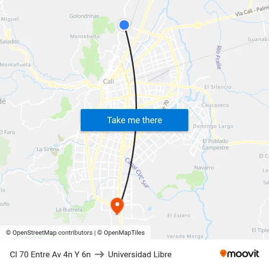 Cl 70 Entre Av 4n Y 6n to Universidad Libre map