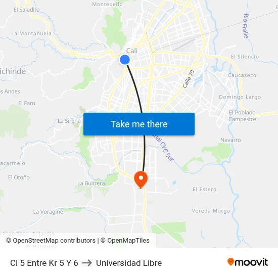 Cl 5 Entre Kr 5 Y 6 to Universidad Libre map