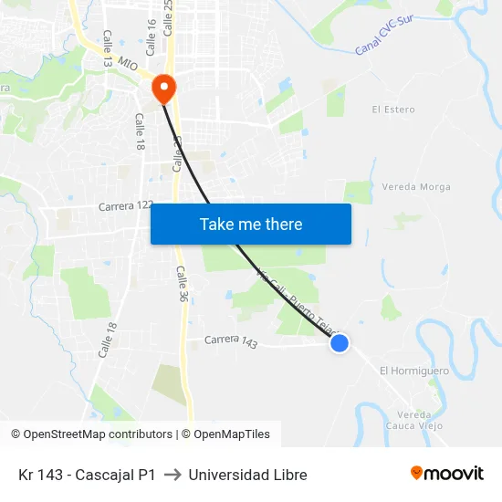Kr 143 - Cascajal P1 to Universidad Libre map