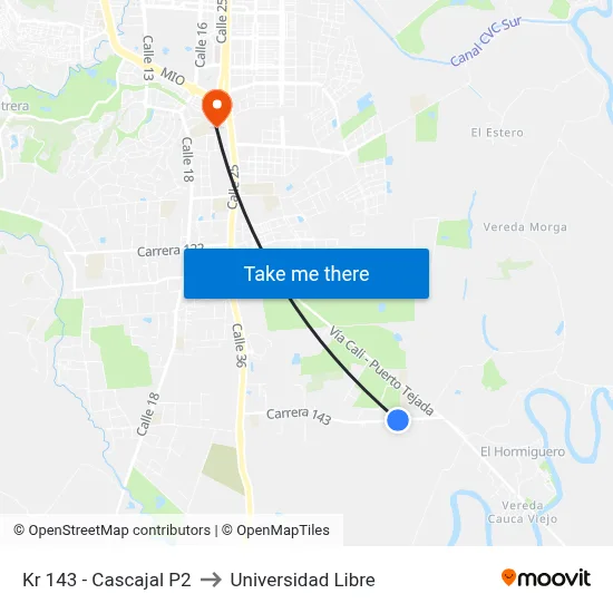 Kr 143 - Cascajal P2 to Universidad Libre map