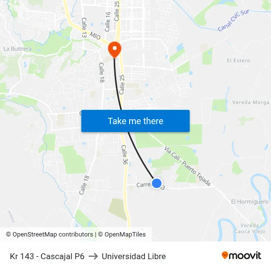 Kr 143 - Cascajal P6 to Universidad Libre map