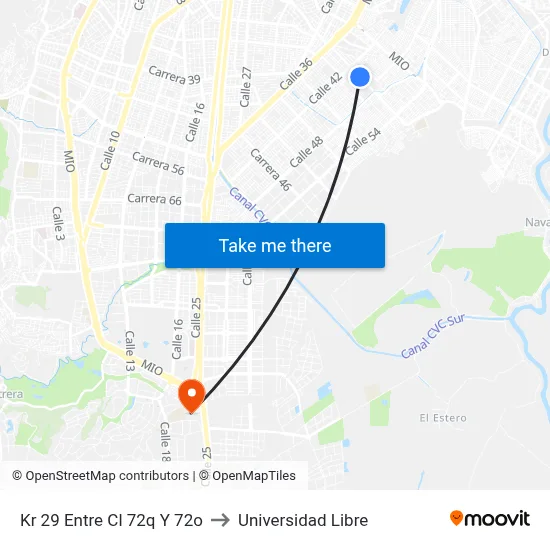 Kr 29 Entre Cl 72q Y 72o to Universidad Libre map