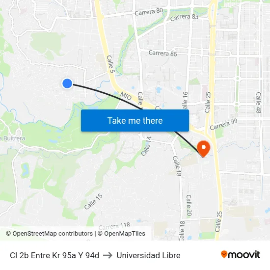 Cl 2b Entre Kr 95a Y 94d to Universidad Libre map