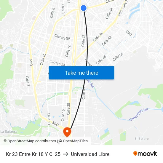 Kr 23 Entre Kr 18 Y Cl 25 to Universidad Libre map