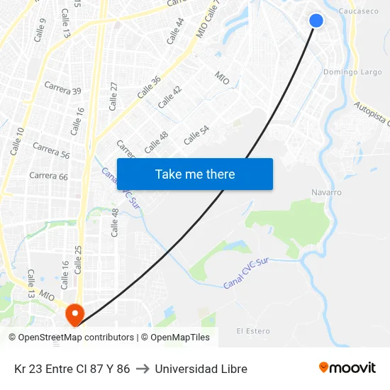 Kr 23 Entre Cl 87 Y 86 to Universidad Libre map