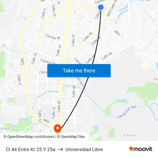Cl 44 Entre Kr 25 Y 25a to Universidad Libre map