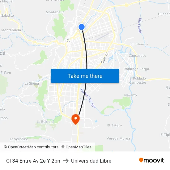 Cl 34 Entre Av 2e Y 2bn to Universidad Libre map