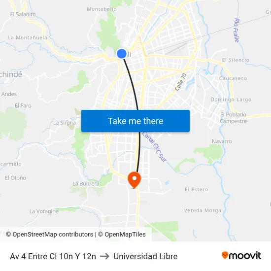 Av 4 Entre Cl 10n Y 12n to Universidad Libre map