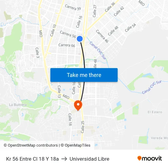 Kr 56 Entre Cl 18 Y 18a to Universidad Libre map
