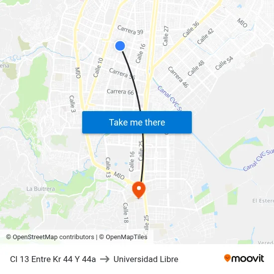 Cl 13 Entre Kr 44 Y 44a to Universidad Libre map