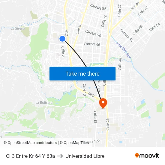 Cl 3 Entre Kr 64 Y 63a to Universidad Libre map