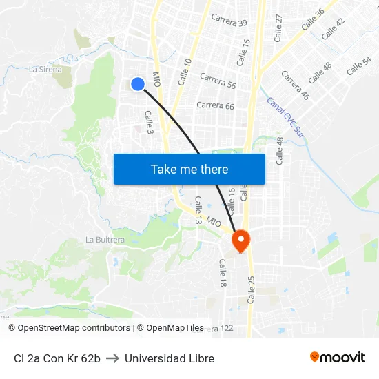 Cl 2a Con Kr 62b to Universidad Libre map