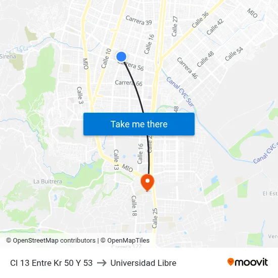 Cl 13 Entre Kr 50 Y 53 to Universidad Libre map