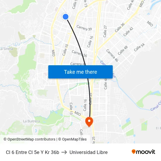 Cl 6 Entre Cl 5e Y Kr 36b to Universidad Libre map