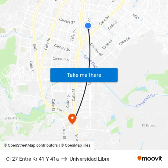Cl 27 Entre Kr 41 Y 41a to Universidad Libre map