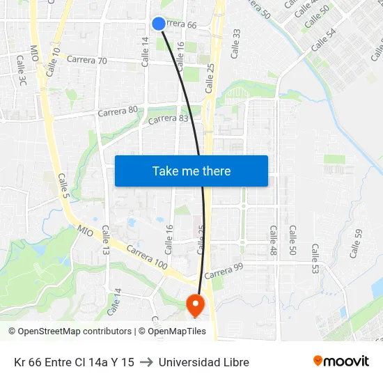 Kr 66 Entre Cl 14a Y 15 to Universidad Libre map