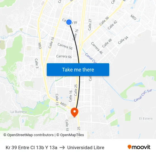 Kr 39 Entre Cl 13b Y 13a to Universidad Libre map