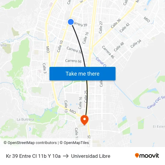 Kr 39 Entre Cl 11b Y 10a to Universidad Libre map