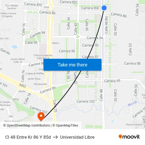 Cl 48 Entre Kr 86 Y 85d to Universidad Libre map