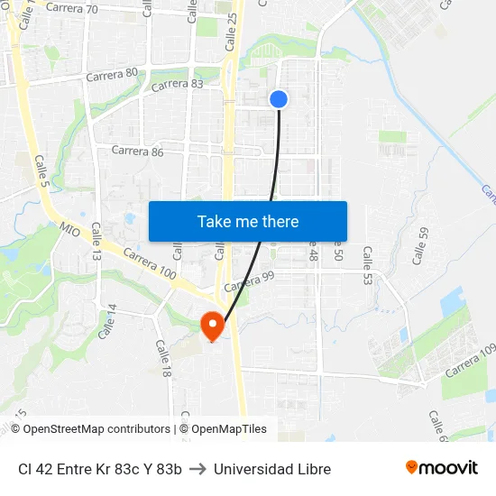Cl 42 Entre Kr 83c Y 83b to Universidad Libre map