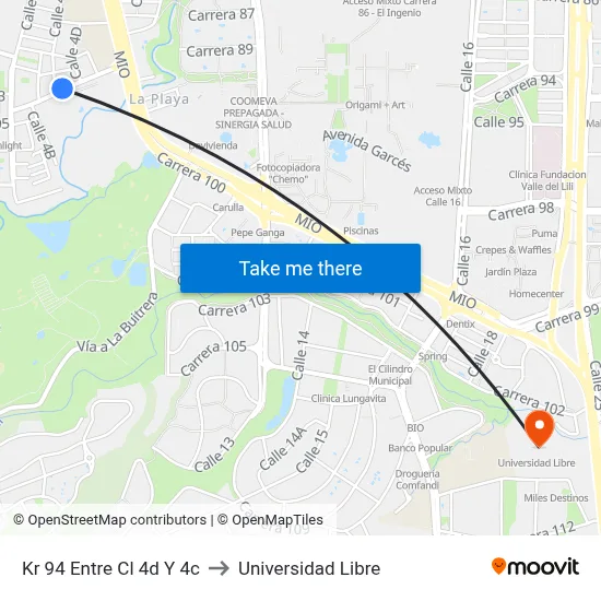 Kr 94 Entre Cl 4d Y 4c to Universidad Libre map