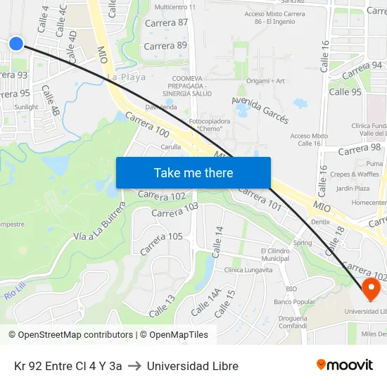 Kr 92 Entre Cl 4 Y 3a to Universidad Libre map