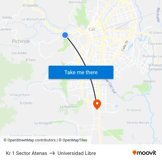 Kr 1 Sector Atenas to Universidad Libre map