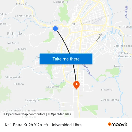 Kr 1 Entre Kr 2b Y 2a to Universidad Libre map