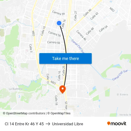 Cl 14 Entre Kr 46 Y 45 to Universidad Libre map