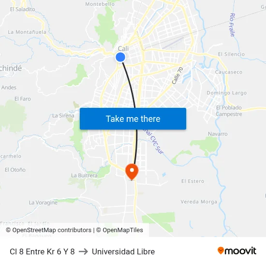 Cl 8 Entre Kr 6 Y 8 to Universidad Libre map