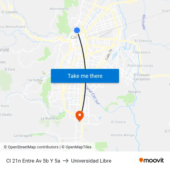 Cl 21n Entre Av 5b Y 5a to Universidad Libre map