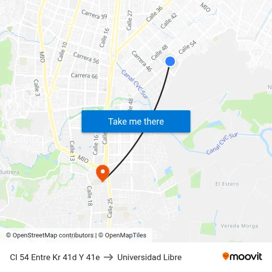 Cl 54 Entre Kr 41d Y 41e to Universidad Libre map