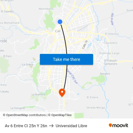 Av 6 Entre Cl 25n Y 26n to Universidad Libre map