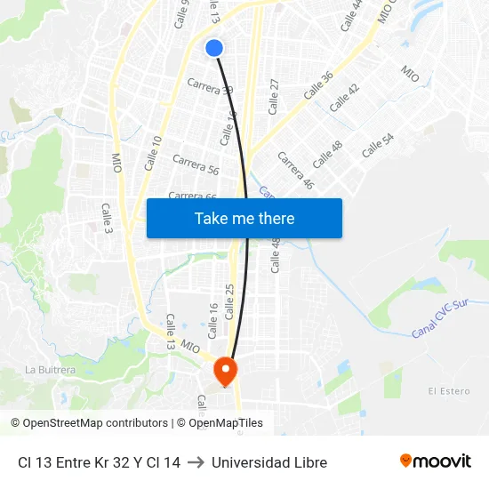 Cl 13 Entre Kr 32 Y Cl 14 to Universidad Libre map
