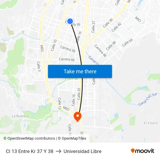 Cl 13 Entre Kr 37 Y 38 to Universidad Libre map