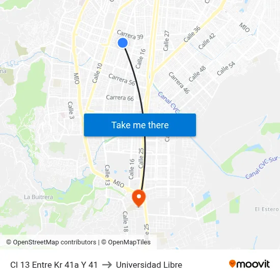 Cl 13 Entre Kr 41a Y 41 to Universidad Libre map