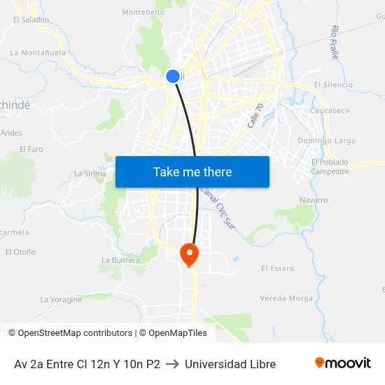 Av 2a Entre Cl 12n Y 10n P2 to Universidad Libre map