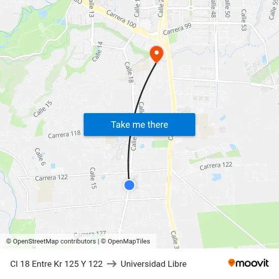 Cl 18 Entre Kr 125 Y 122 to Universidad Libre map
