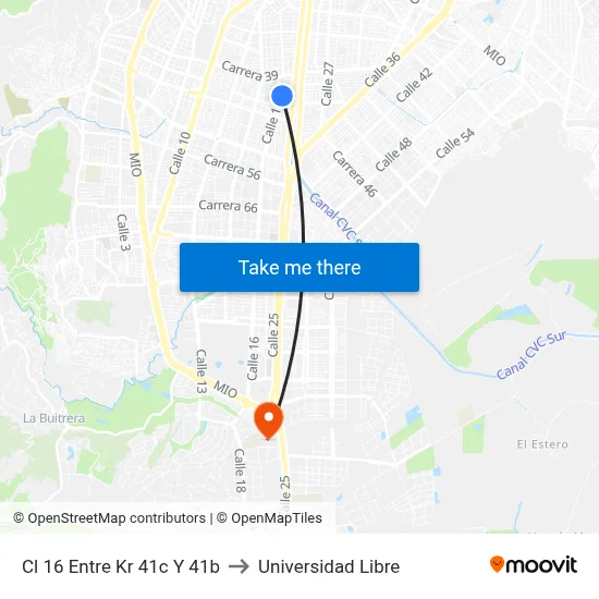 Cl 16 Entre Kr 41c Y 41b to Universidad Libre map