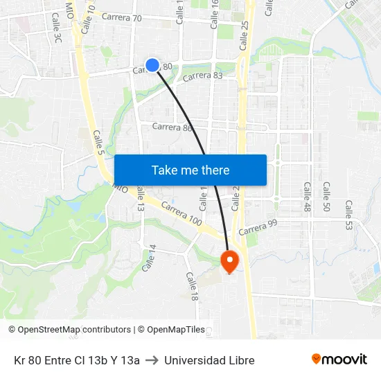 Kr 80 Entre Cl 13b Y 13a to Universidad Libre map