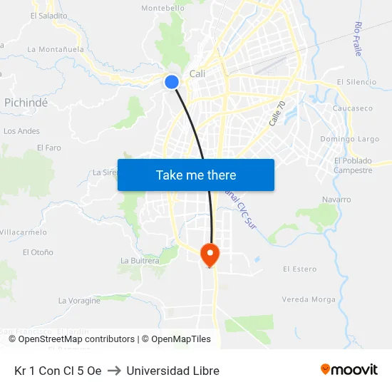 Kr 1 Con Cl 5 Oe to Universidad Libre map