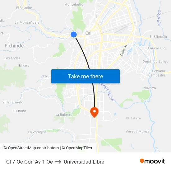Cl 7 Oe Con Av 1 Oe to Universidad Libre map