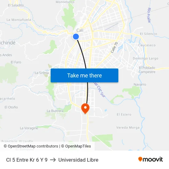 Cl 5 Entre Kr 6 Y 9 to Universidad Libre map